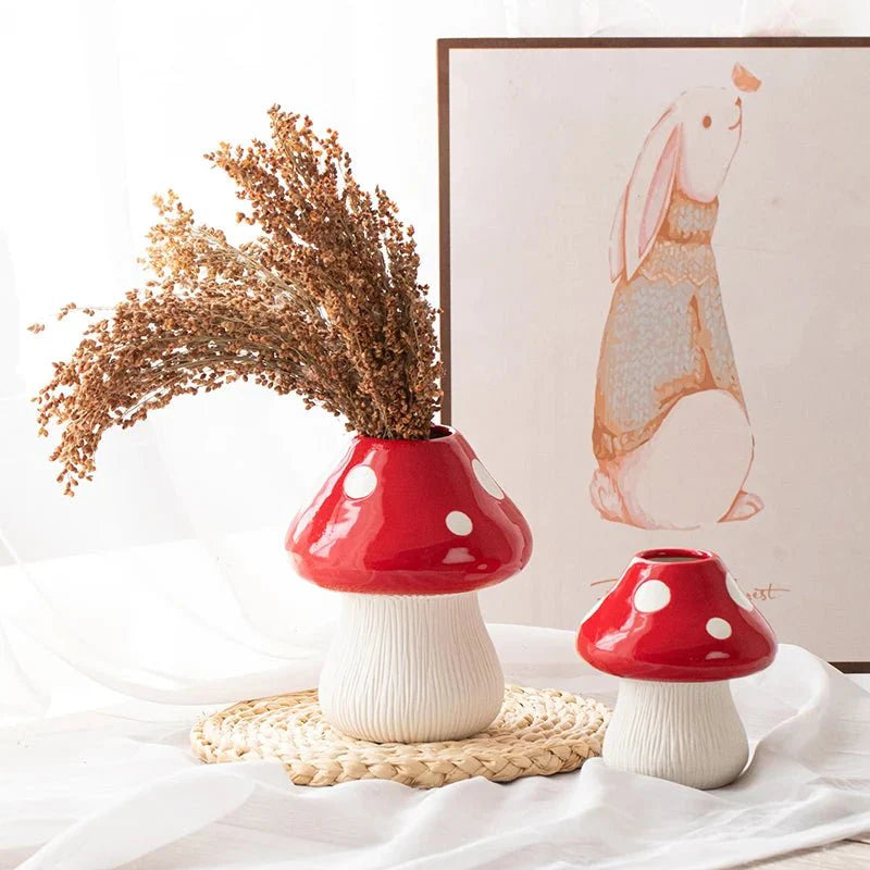 Red and Black Mushroom Shape Ceramic Vase for Home Decor