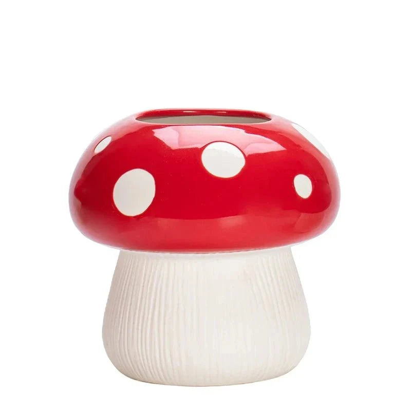 Red and Black Mushroom Shape Ceramic Vase for Home Decor