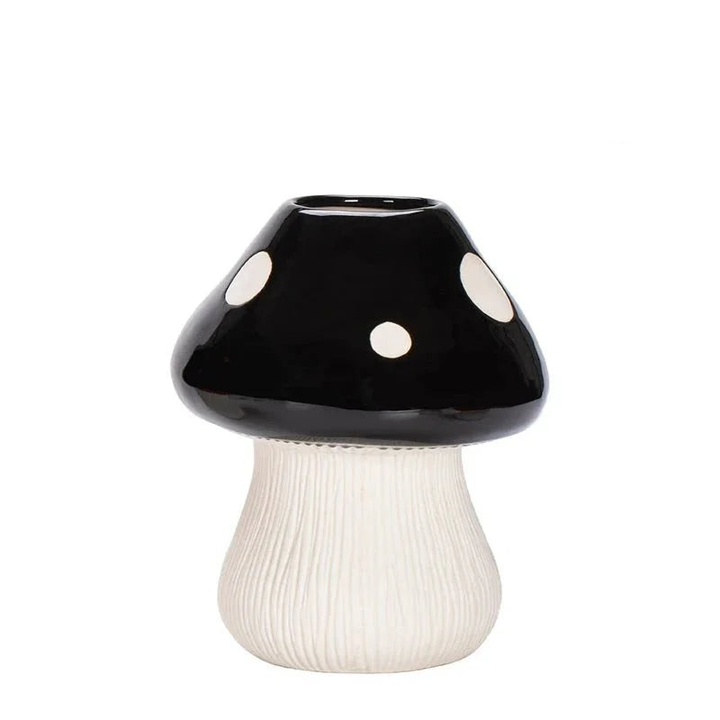 Red and Black Mushroom Shape Ceramic Vase for Home Decor