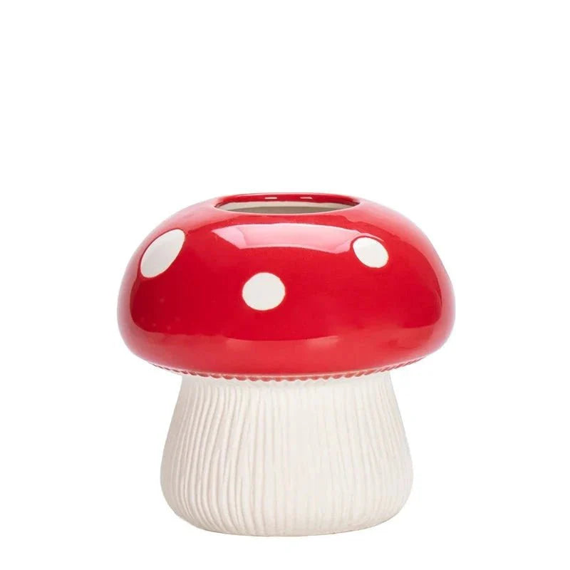 Red and Black Mushroom Shape Ceramic Vase for Home Decor