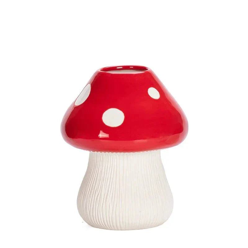 Red and Black Mushroom Shape Ceramic Vase for Home Decor