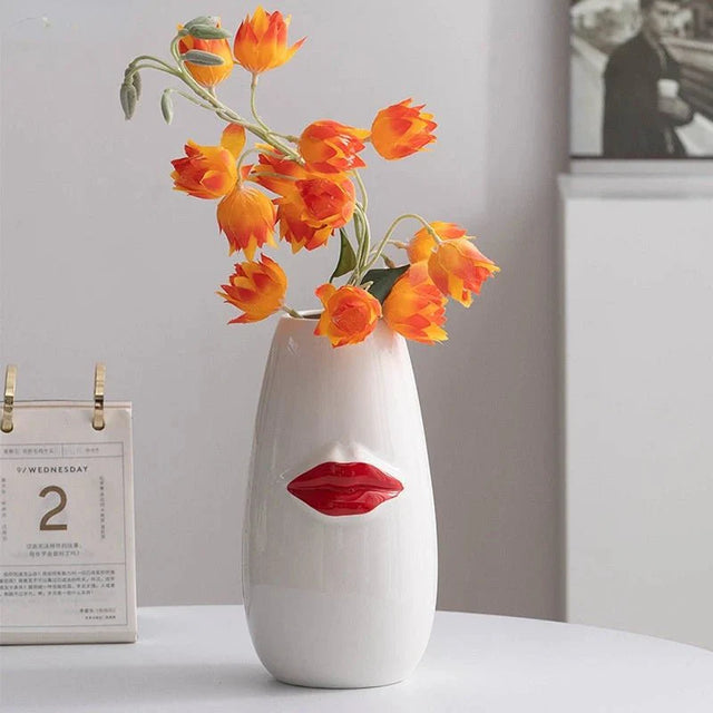 Gorgeous Red Lips Porcelain Vase Modern Ceramic Flower Pot