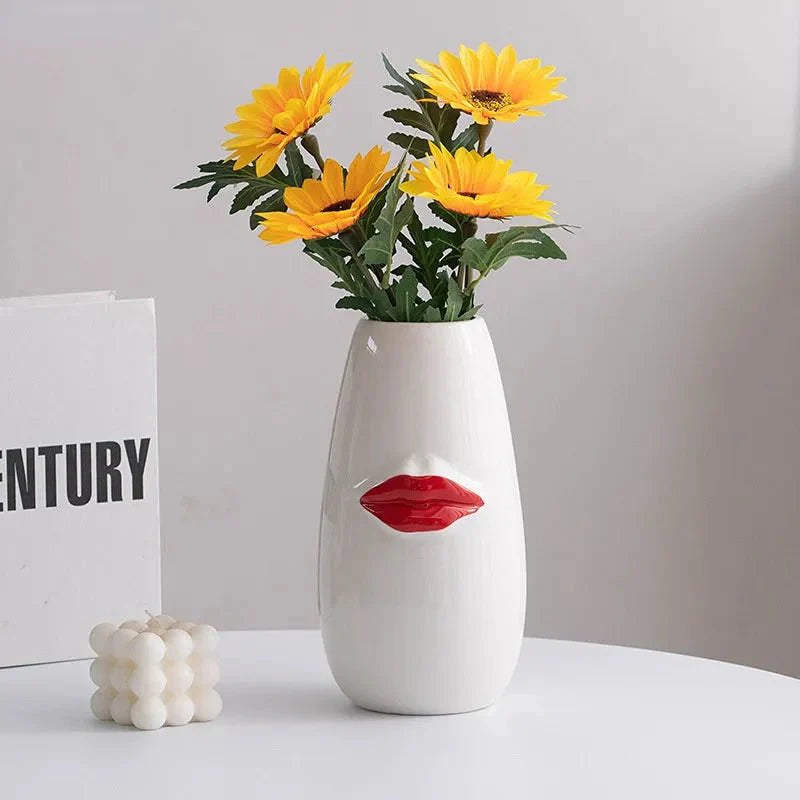 Gorgeous Red Lips Porcelain Vase Modern Ceramic Flower Pot