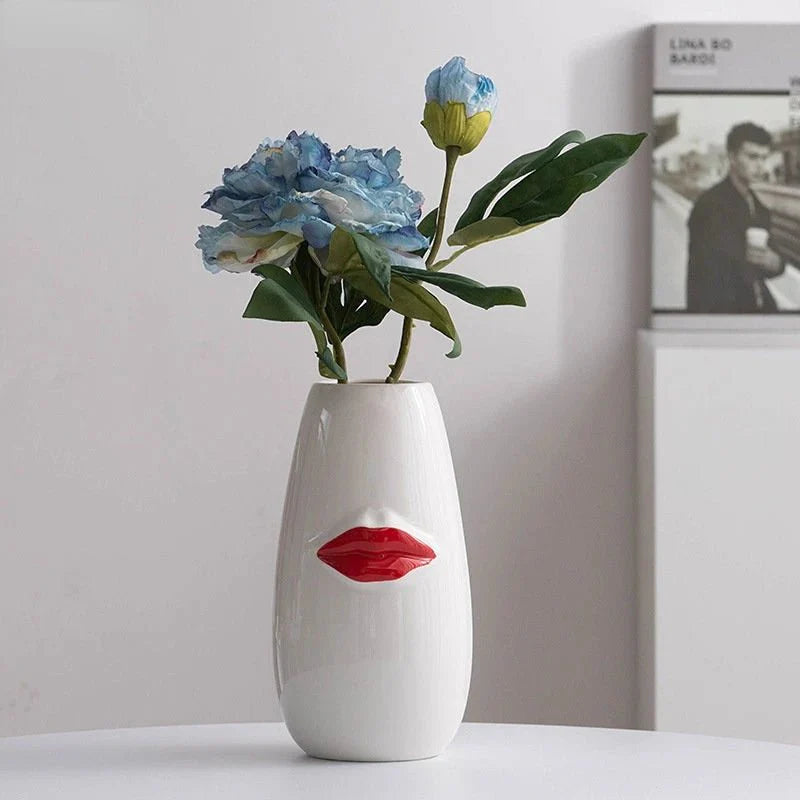 Gorgeous Red Lips Porcelain Vase Modern Ceramic Flower Pot