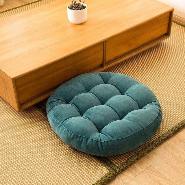 Round Corduroy Solid Tufted Thick Cushion for Comfort