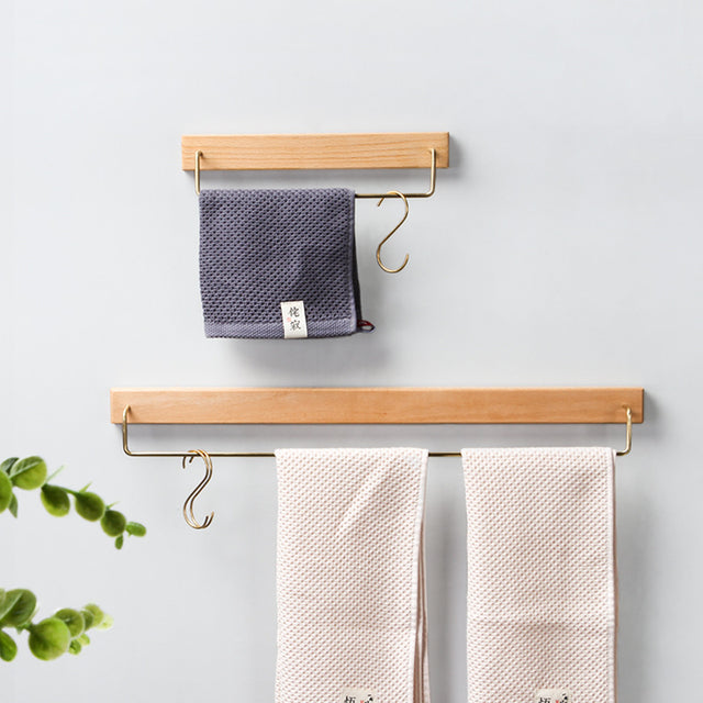 Wooden & Brass Towel Rack for Easy Wall Mounting