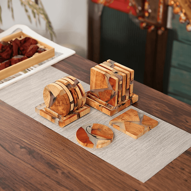 Six Piece Solid Wood Japanese Inspired Coasters Set