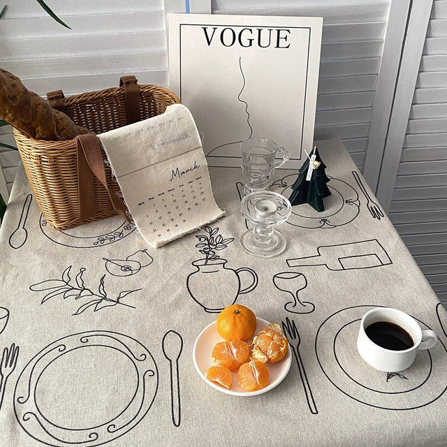 Sketch Design Linen Tablecloth - Modern Waterproof Cotton