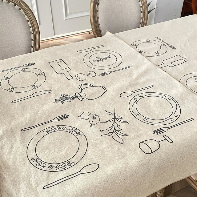 Sketch Design Linen Tablecloth - Modern Waterproof Cotton