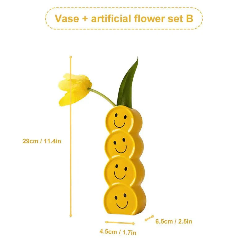 Smiling Faces Ceramic Vase Set with Modern Design