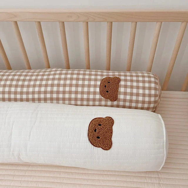 Soft Embroidered Teddy Bear Pillow - Round Cotton Cushion