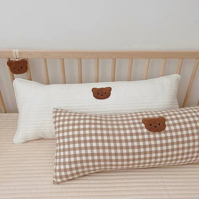Soft Embroidered Teddy Bear Pillow - Round Cotton Cushion