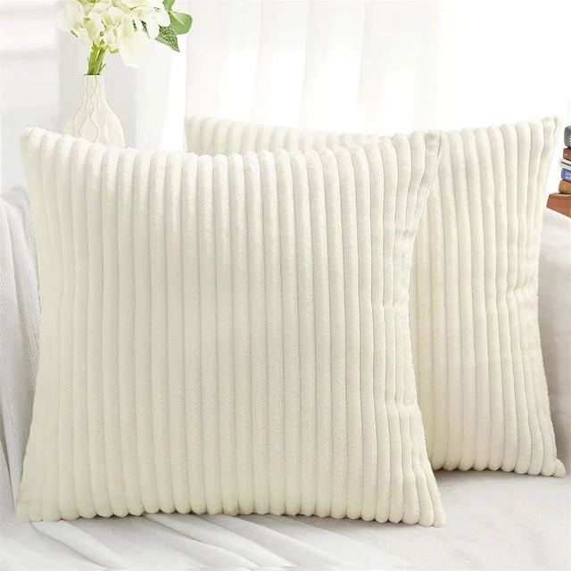 Soft Fluffy Corduroy Cushion Cover in Striped Twill Design