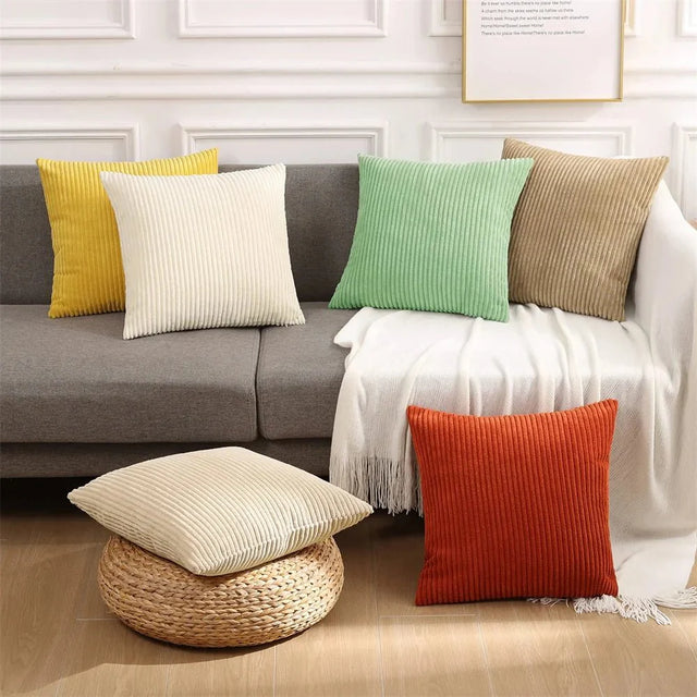 Soft Fluffy Corduroy Cushion Cover in Striped Twill Design