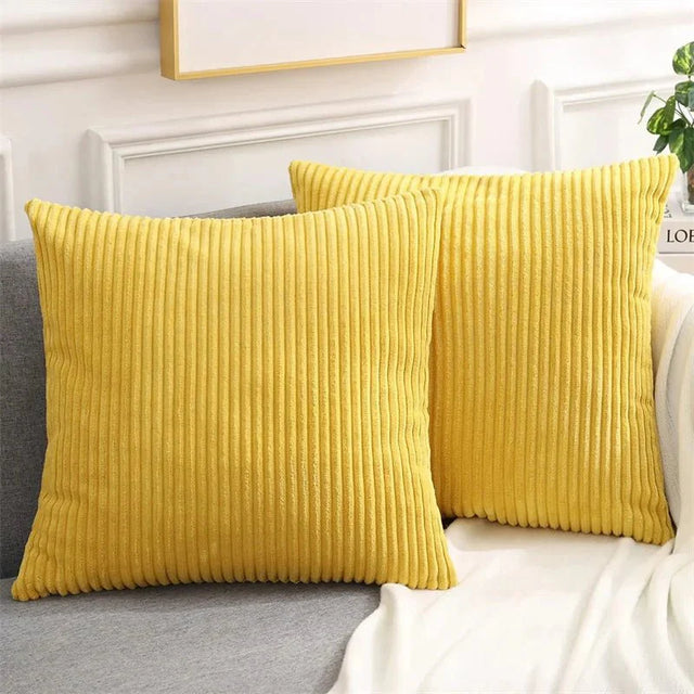 Soft Fluffy Corduroy Cushion Cover in Striped Twill Design