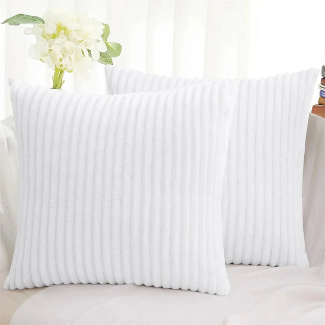 Soft Fluffy Corduroy Cushion Cover in Striped Twill Design