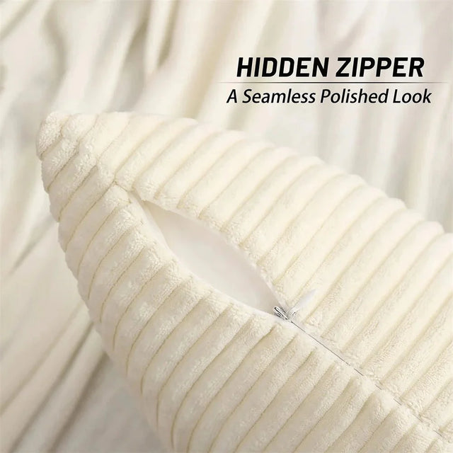 Soft Fluffy Corduroy Cushion Cover in Striped Twill Design