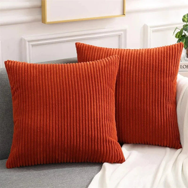 Soft Fluffy Corduroy Cushion Cover in Striped Twill Design