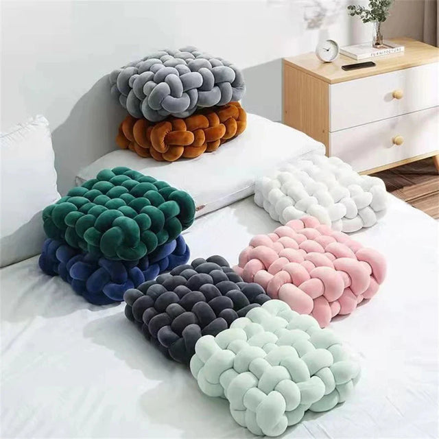Soft Plush Crocheted Knot Sofa Cushion in Vibrant Colors