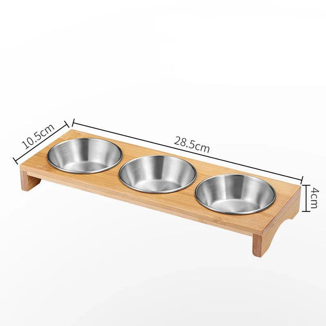 Stainless Steel Dip Bowls On Bamboo Serving Tray Set