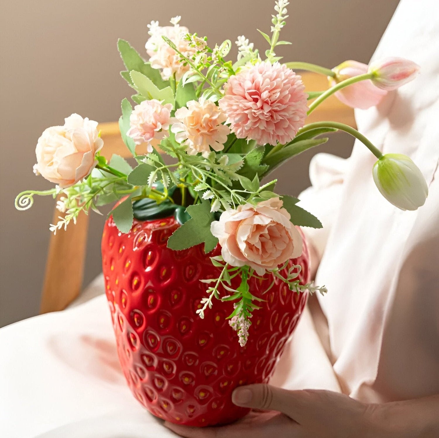 Strawberry Ceramic Flower Vase - Modern Whimsical Design