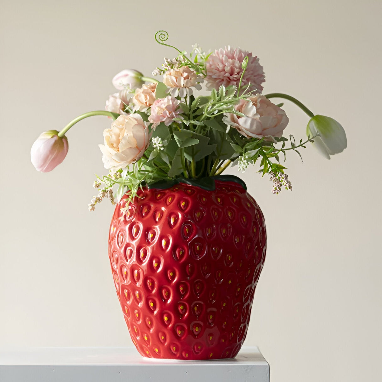 Strawberry Ceramic Flower Vase - Modern Whimsical Design