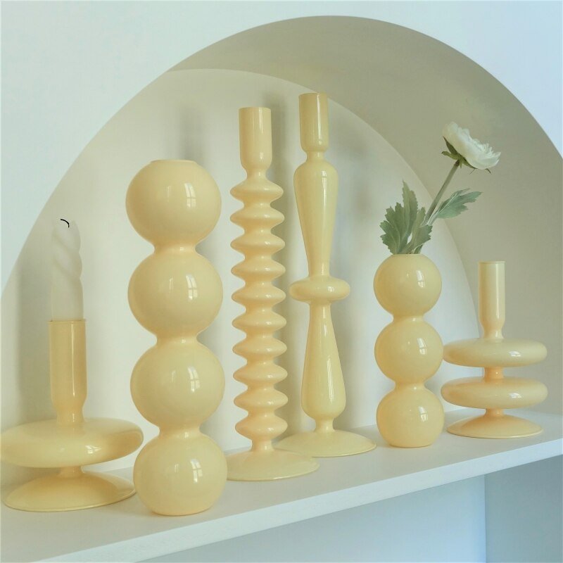 Stylish Ivory Coloured Candle Holders - Handmade Glass Decor