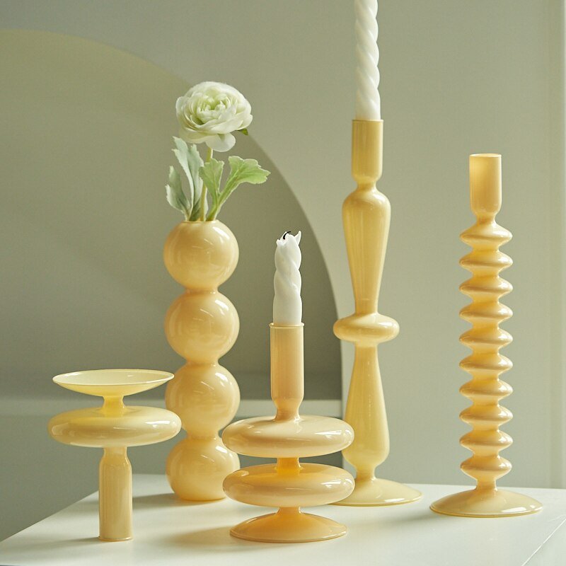 Stylish Ivory Coloured Candle Holders - Handmade Glass Decor