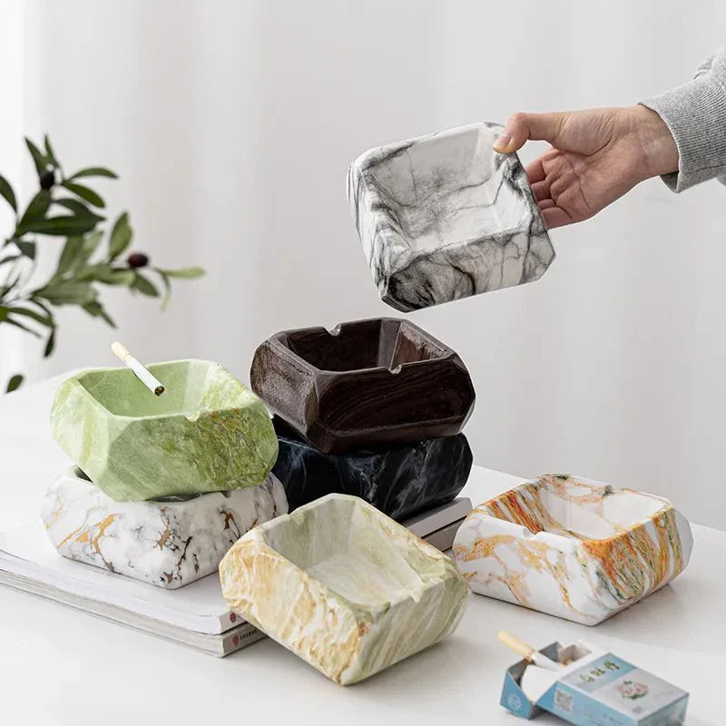 Textured Marble Effect Ceramic Ashtray for Modern Decor