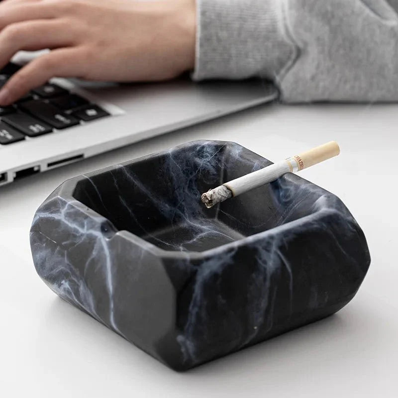Textured Marble Effect Ceramic Ashtray for Modern Decor