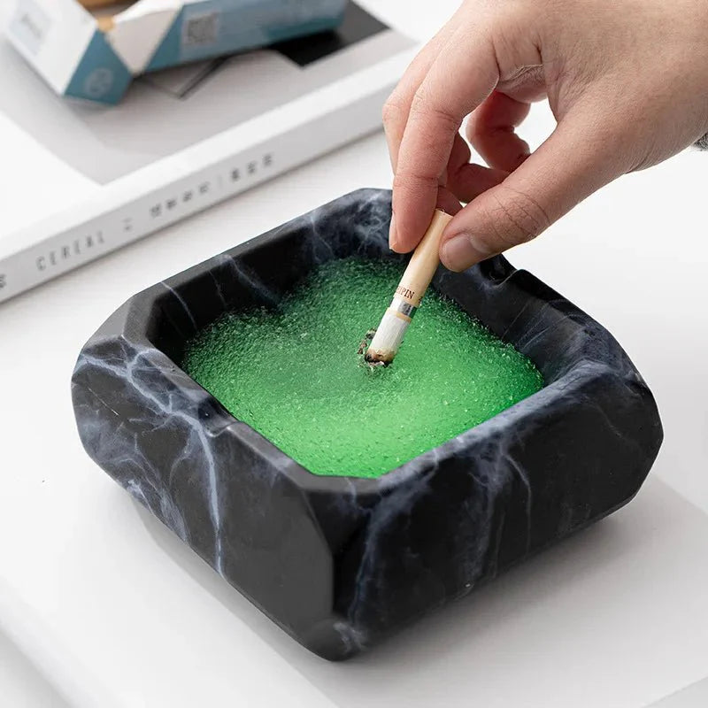 Textured Marble Effect Ceramic Ashtray for Modern Decor