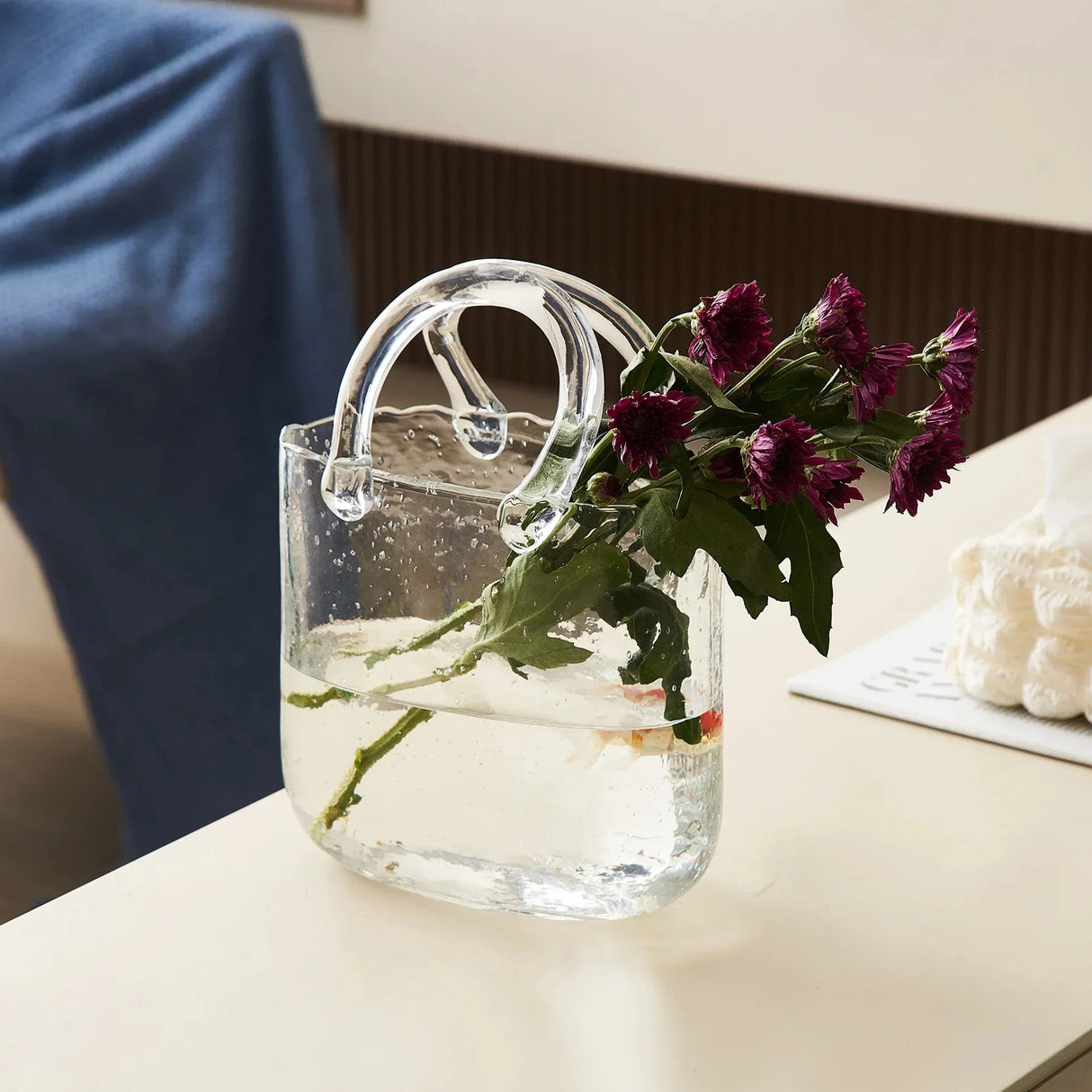 Transparent Pastel Handbag Shape Vase - Glass Modern Decor