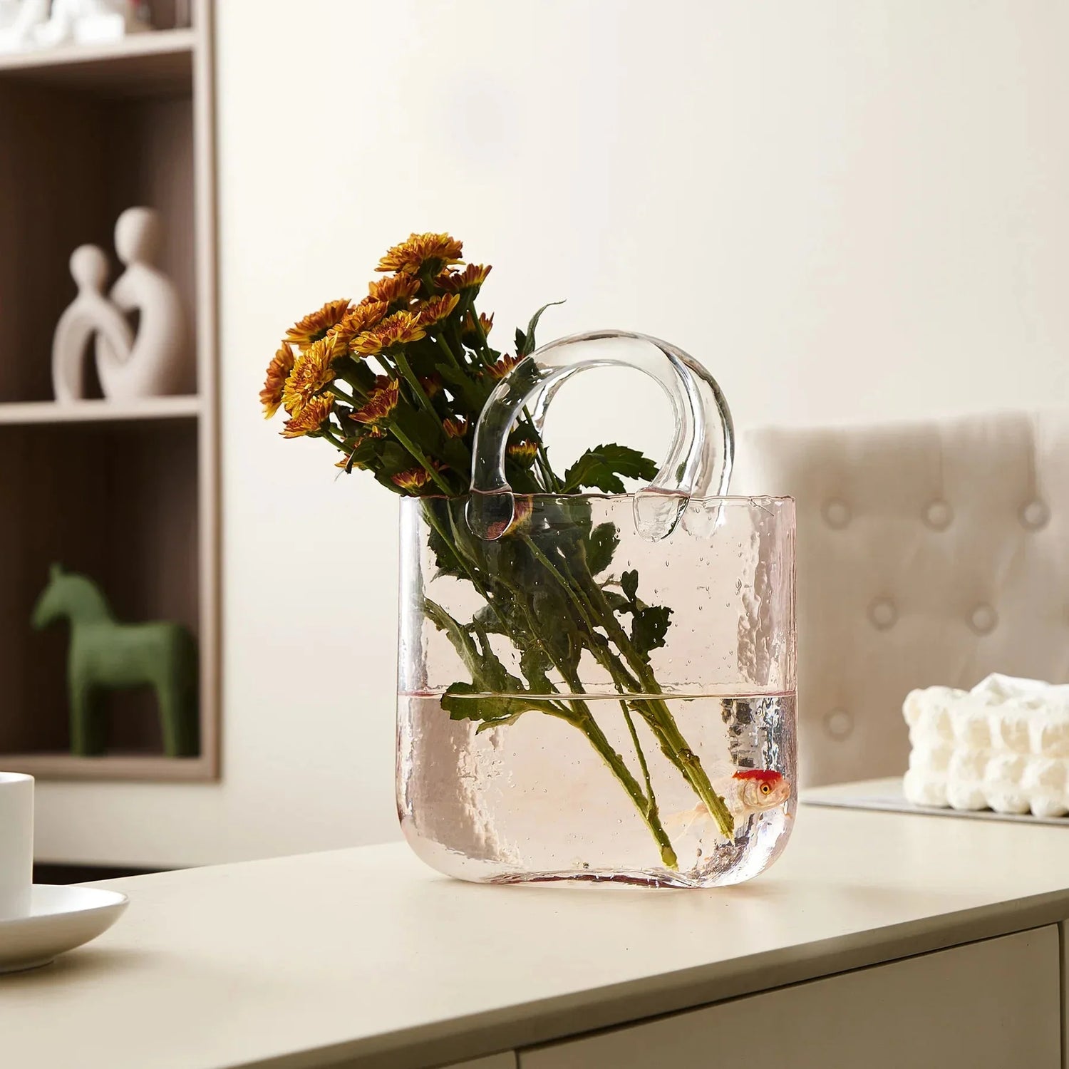 Transparent Pastel Handbag Shape Vase - Glass Modern Decor