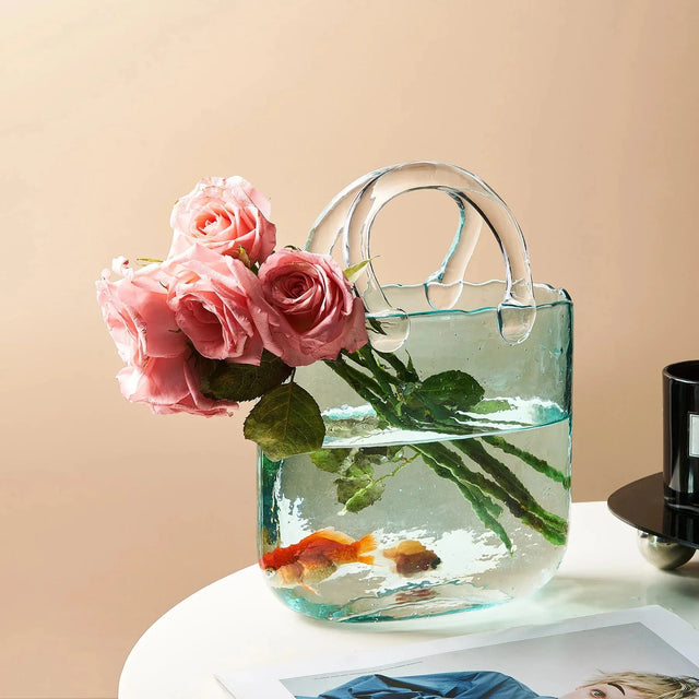 Transparent Pastel Handbag Shape Vase - Glass Modern Decor