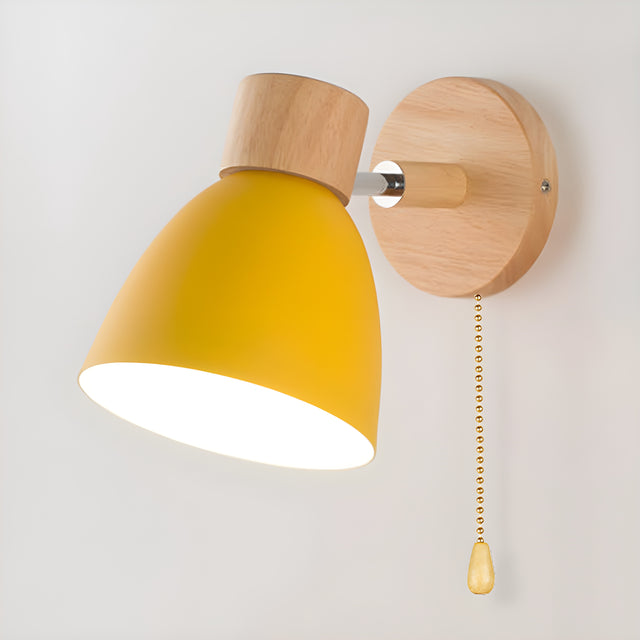 Wooden Nordic Wall Lamp with Switch for Cozy Bedroom