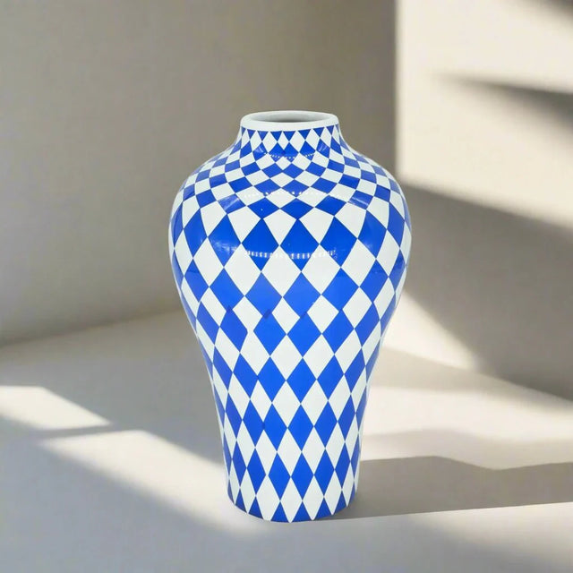 Vibrant Blue Geometric Ceramic Vase Modern Home Decor