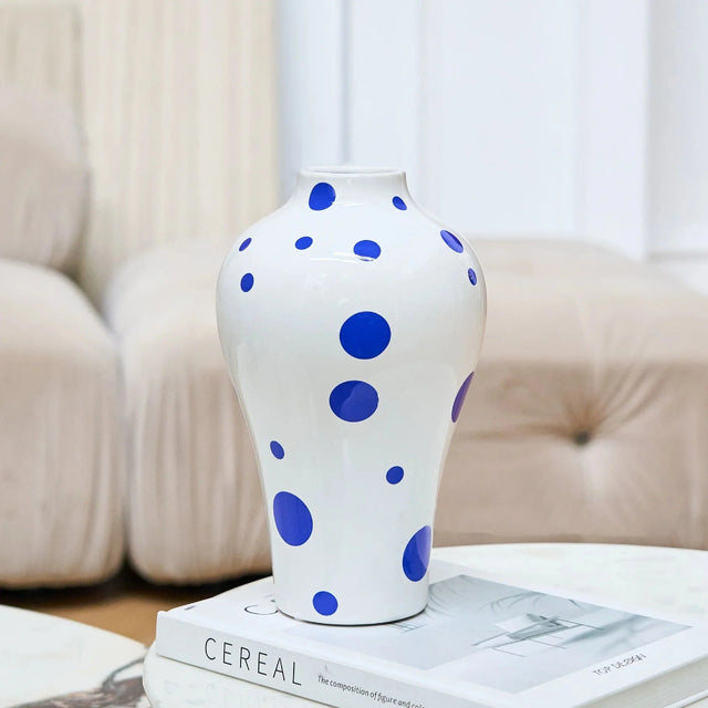 Vibrant Blue Geometric Ceramic Vase Modern Home Decor