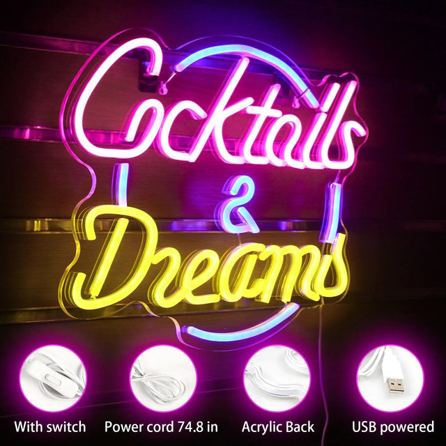 Cocktails & Beer LED Neon Sign – Vibrant USB-Powered Bar & Party Décor