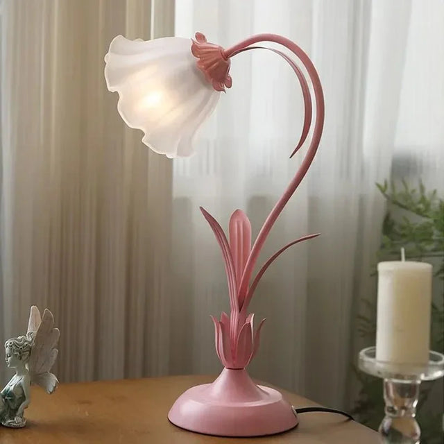 Vintage French Style Flower Table Lamp with Metal Base