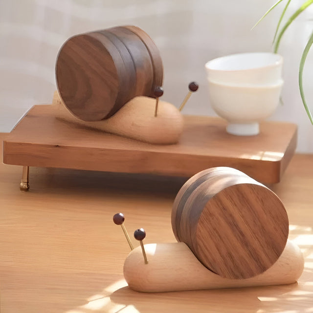 Walnut Wood Snail Tea & Coffee Cup Coaster - Cute Decor