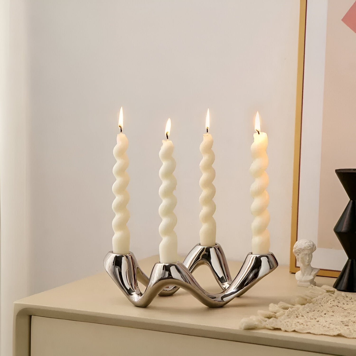 Wavy Design Ceramic Candlestick Decoration Holder Sculpture