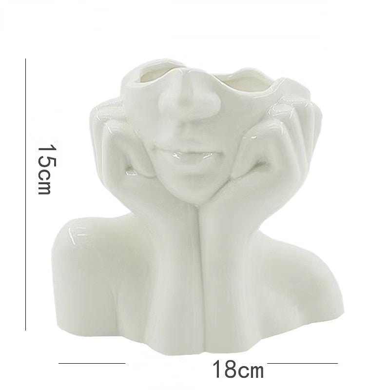 White Ceramic 'Shy Girl' Decorative Vase in Nordic Style