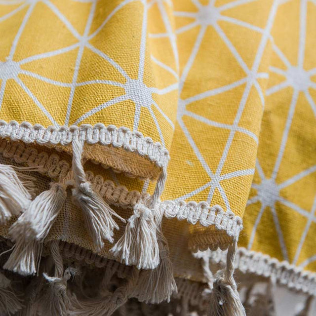 Yellow Plaid Translucent Curtains with Tassels