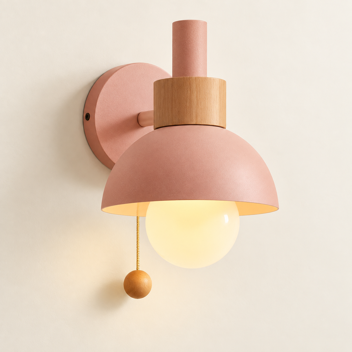 Wooden wall light with pull switch in a calm bedroom – primary shopping image