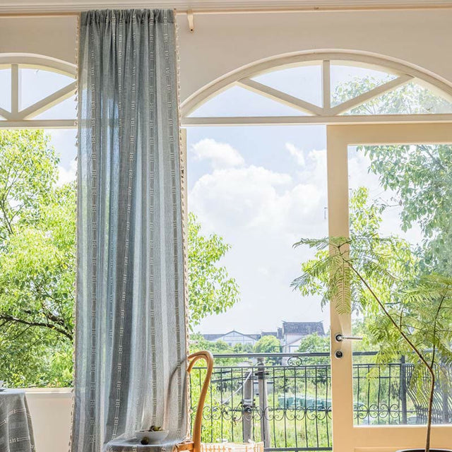 Striped Hollow-Out Tassel Light Filtering Curtain