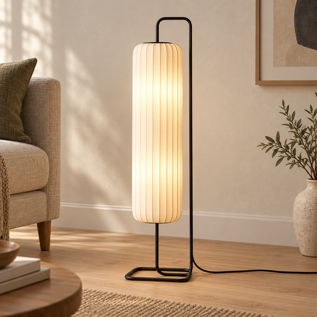 59 cm Japanese-style floor lamp in a warm neutral living room