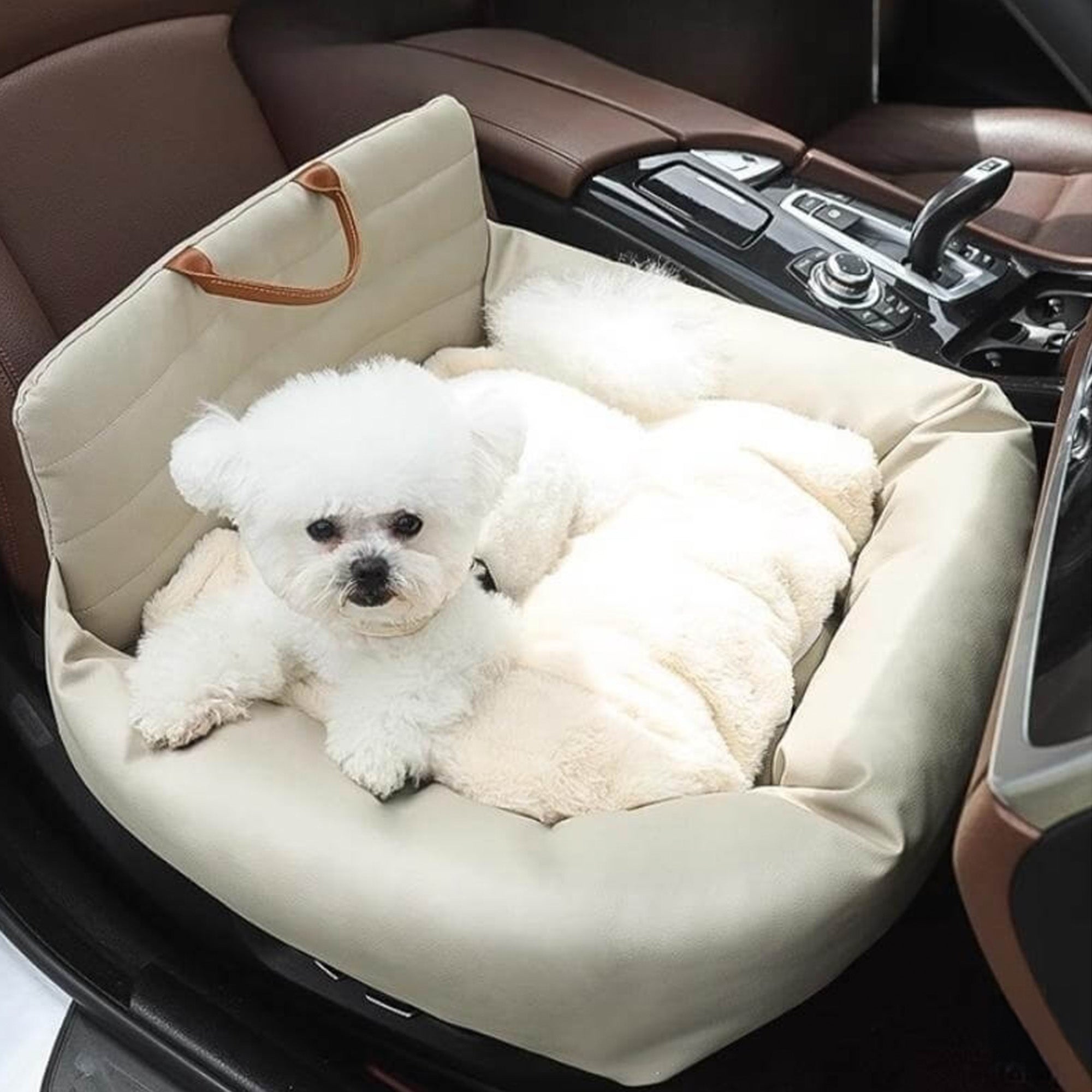 Faux Leather Dog Car Seat Bed – Waterproof, Secure & Comfortable