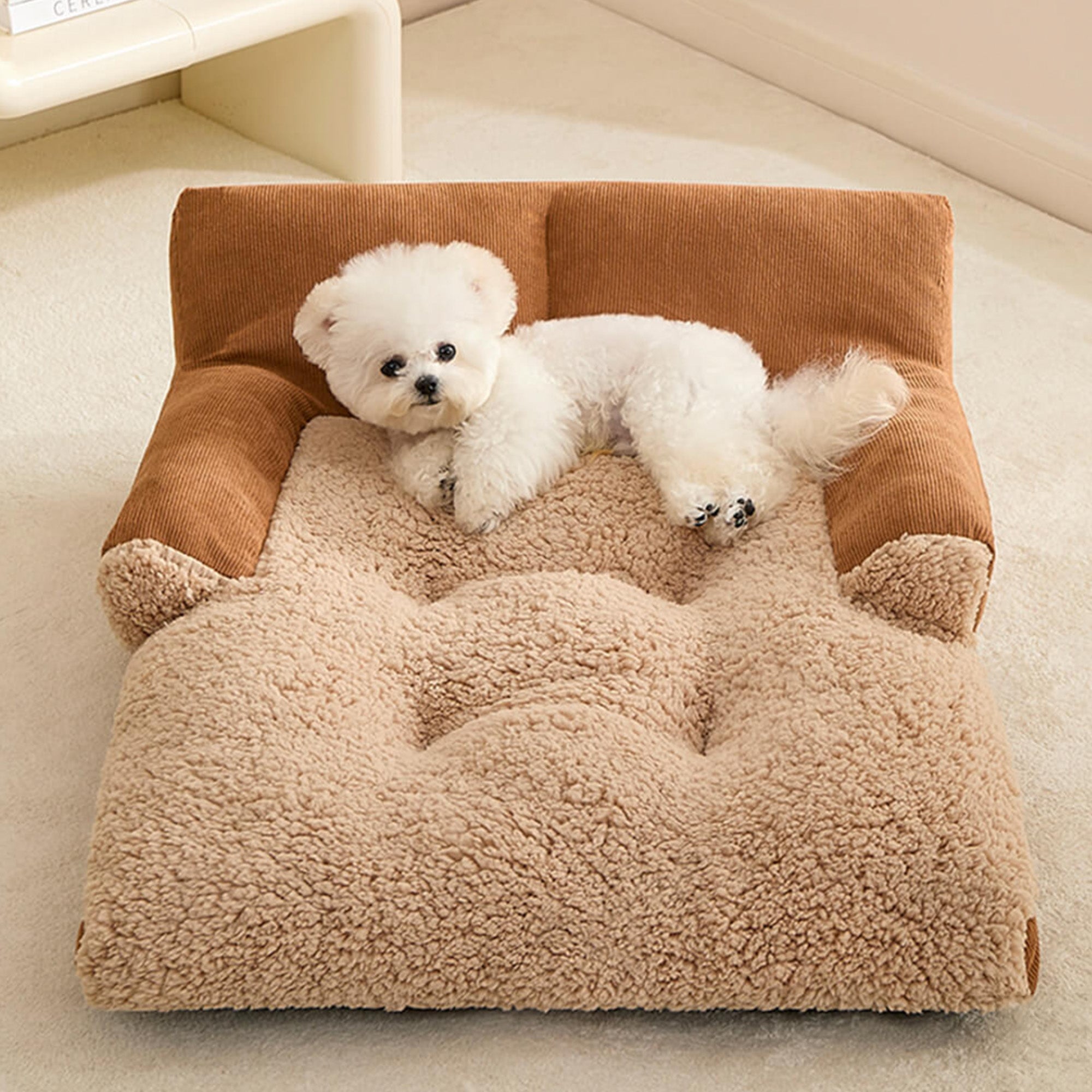 Luxury Corduroy Pet Sofa Bed Plush Supportive Washable