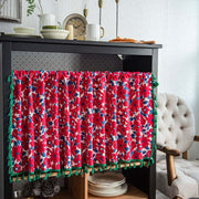 Red Flower Print Tassel Tier Curtain-1