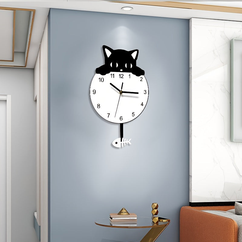 Purrfect Time Stylish Swinging Cat Wall Clock Modern Design